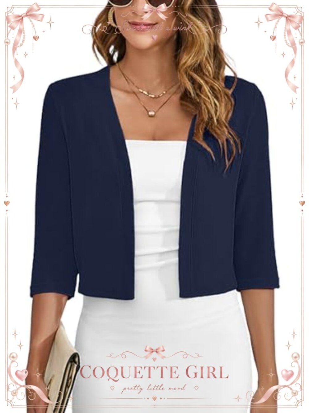 Double Ruffled 3/4 Sleeve Open Front Crochet Shrug Cardigan for Dresses